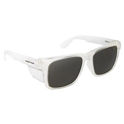 SAFETY GLASSES FRONTSIDE SMOKE LENS WITH CLEAR FRAME