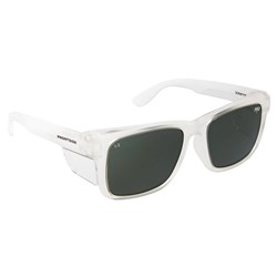 SAFETY GLASSES FRONTSIDE POLARISED SMOKE LENS WITH CLEAR FRAME