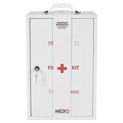 ESSENTIAL WORKPLACE RESPONSE FIRST AID KIT IN METAL WALL CABINET