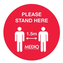 Floor Decal Please Stand Here 1.5m Red - Pack of 10