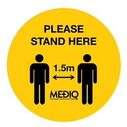 Floor Decal Please Stand Here 1.5m Yellow - Pack of 10