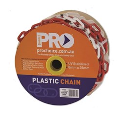 PLASTIC SAFETY CHAIN RED/WHITE 8MM X 25M