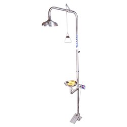 Combination 316SS Shower Triple Nozzle Eye & Face Wash With Bowl & Foot Treadle