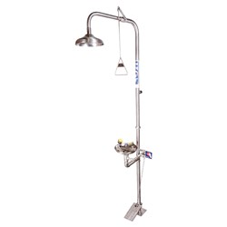 Combination 316SS Shower Single Nozzle Eye Wash With Bowl & Foot Treadle