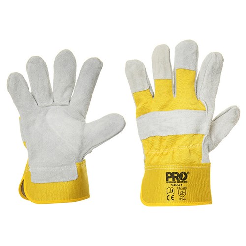 Yellow/Grey Leather Gloves Large