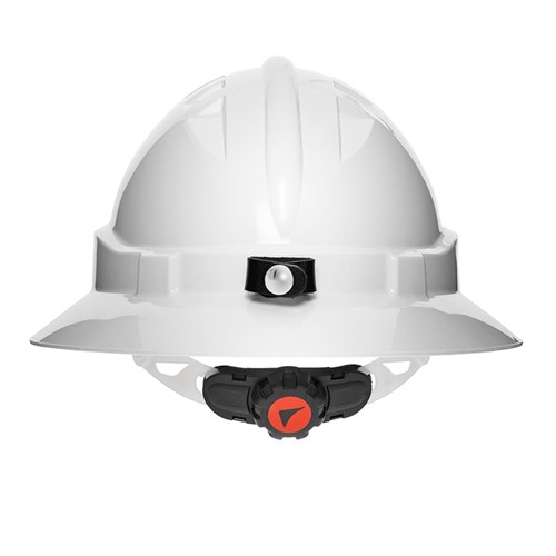 V6 Hard Hat Unvented Full Brim with Lamp Bracket and Ratchet Harness - White