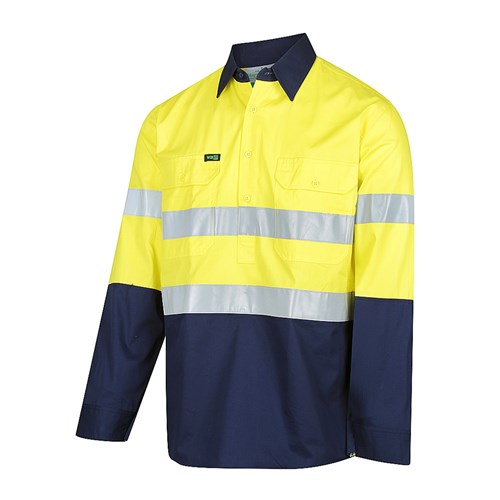 Hi-Vis 2 Tone Closed Front Lightweight Taped Shirt Yellow/Navy 3XL