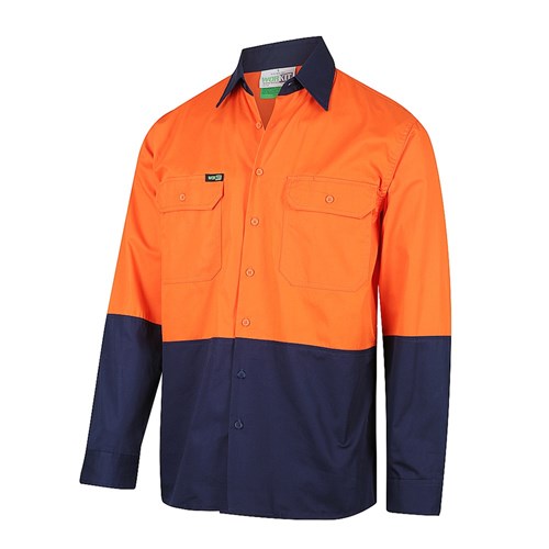 Hi-Vis Lightweight Adjustable Cuff Shirt Orange/Navy 2XL
