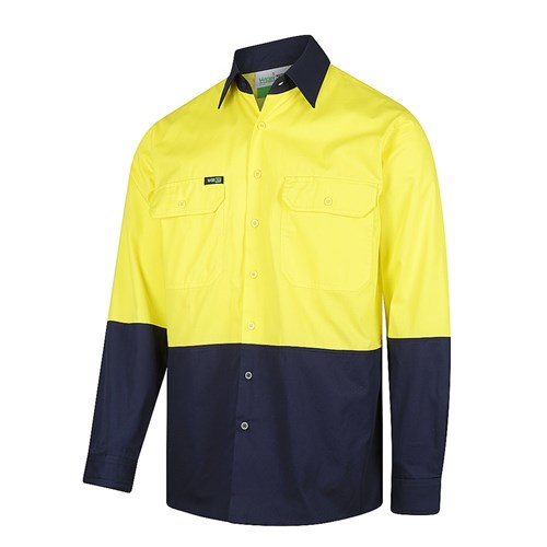 Hi-Vis Lightweight Adjustable Cuff Shirt Yellow/Navy L