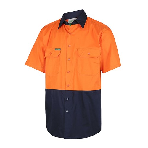 Hi-Vis 2 Tone Lightweight Short Sleeve Shirt Orange/Navy 2XL