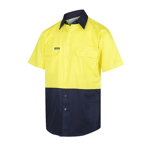 Hi-Vis 2 Tone Lightweight Short Sleeve Shirt Yellow/Navy 3XL
