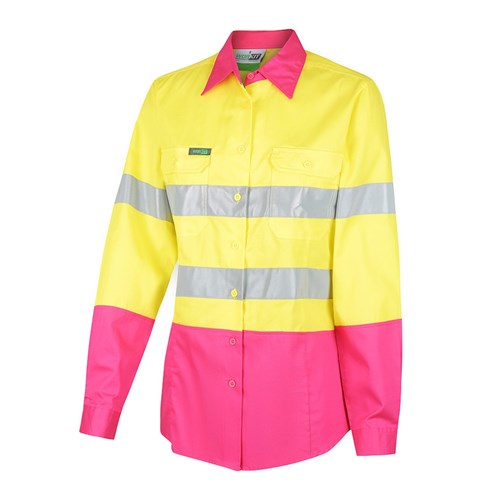 Hi-Vis Womens 2 Tone Lightweight Taped Shirt Yellow/Pink 12