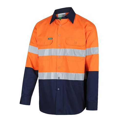 Hi-Vis Lightweight Long Sleeve Taped Shirt Orange/Navy L