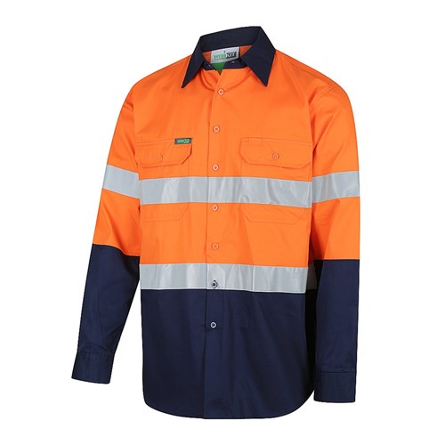 Hi-Vis Lightweight Long Sleeve Taped Shirt Orange/Navy XXS