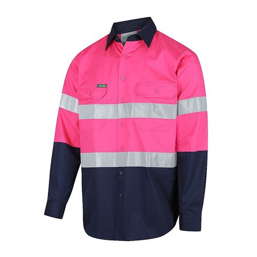 Hi-Vis Lightweight Long Sleeve Taped Shirt Pink/Navy 2XL
