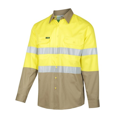 Hi-Vis Lightweight Long Sleeve Taped Shirt Yellow/Khaki XXS