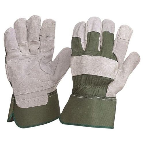 Green Cotton / Leather Gloves Large